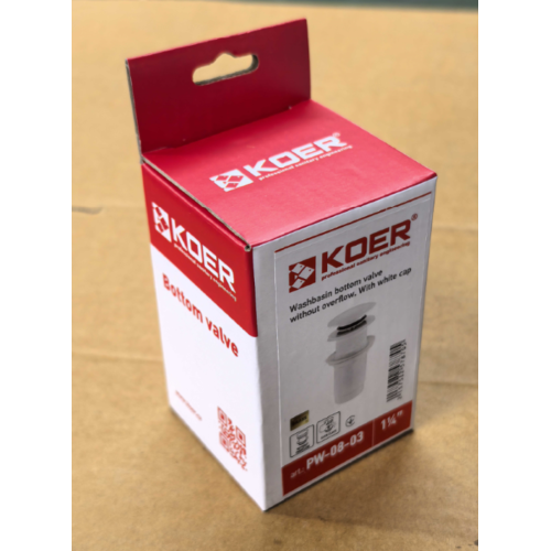 Донний клапан для раковини Koer PW-08-03 1 1/4'' без переливу автоматичний СLICK-СLACK (Колір білий) (KR5787)