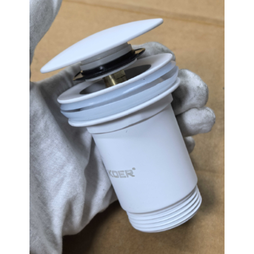 Донний клапан для раковини Koer PW-08-03 1 1/4'' без переливу автоматичний СLICK-СLACK (Колір білий) (KR5787)