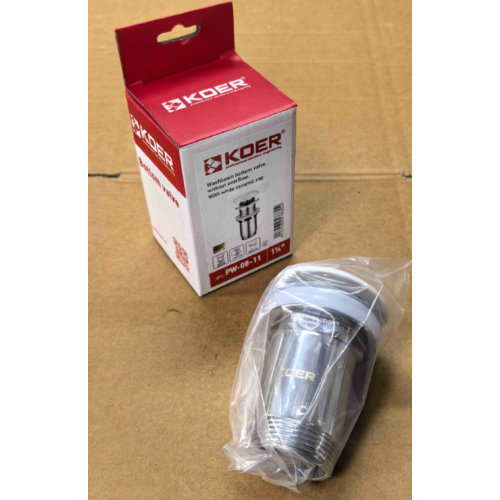 Донный клапан для раковины Koer PW-08-11 1 1/4'' без перелива автоматический СLICK-СLACK (Белая керам.накл) (KR5788)