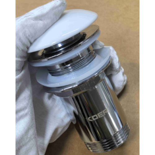 Донный клапан для раковины Koer PW-08-11 1 1/4'' без перелива автоматический СLICK-СLACK (Белая керам.накл) (KR5788)