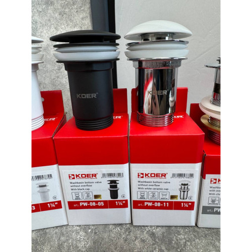 Донний клапан для раковини Koer PW-08-05 1 1/4'' без переливу автоматичний СLICK-СLACK (Колір чорний) (KR5789)