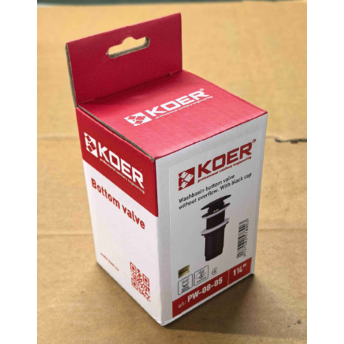 Донний клапан для раковини Koer PW-08-05 1 1/4'' без переливу автоматичний СLICK-СLACK (Колір чорний) (KR5789)