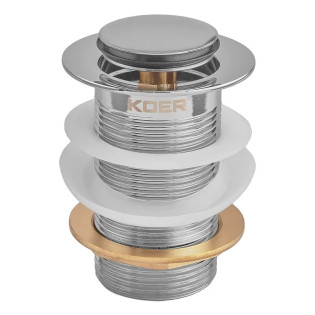 Донний клапан для раковини Koer PW-10-01 1 1/4'' без переливу автоматичний СLICK-СLACK (Колір хром) (KR5797)