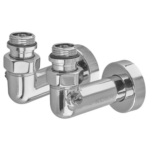 Комплект кранів для сушки для рушників кутовий Koer KR.SET.550 - M1/2''xM1/2'' запірний, хромований (KR5840)