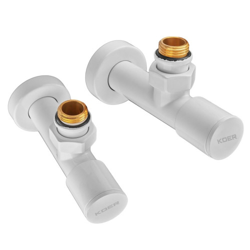 Комплект кранів для рушникосушарки кутовий Koer KR.SET.534 WHITE - M1/2''xM1/2'' подовжений (KR5843)