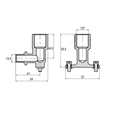 Кут перехідний настінний з ВР подовжений KOER KA.LW06F-16-2 - 16(2.2mm) x 1/2