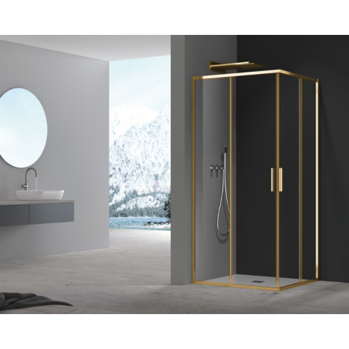Душова кабіна без піддону Koer SR SC10-90x90x195-TR-12 прозоре скло Easy Clean 6мм, матове золото (KR5943)