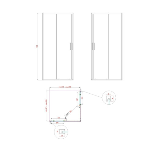 Душевая кабина без поддона Koer SR SC10-90x90x195-TR-07 прозрачное стекло Easy Clean 6мм, графит (KR5944)