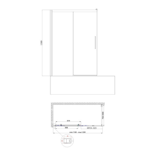 Шторки скляні розсувні на ванну Koer SR BS06-120x150-TR-01 прозоре скло Easy Clean 6мм, хром (KR5945)