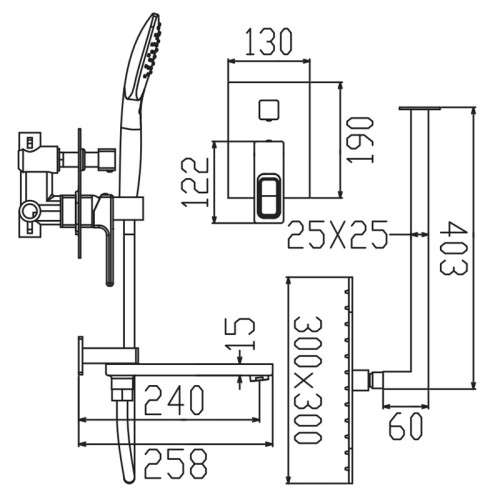 Душова система вбудована KOER KB-66009-07, 3 функції (Колір графіт) (KR5991)