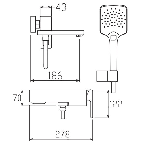 Змішувач для ванни з коротким зливом KOER KB-41039-01 (Колір хром) (KR5996)
