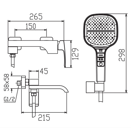 Змішувач для ванни з коротким зливом KOER KB-41037-01 (Колір хром) (KR6004)
