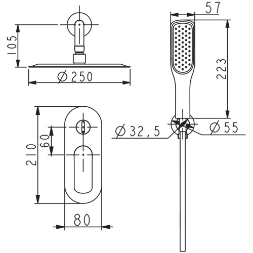 Душова система вбудована KOER KB-62028-05, 2 функції (Колір чорний) (KR6009)