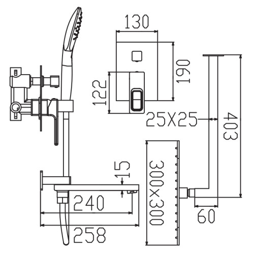 Душова система вбудована KOER KB-66009-01, 3 функції (Колір хром) (KR6019)