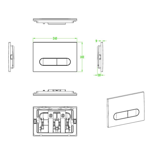 Панель змиву Koer KT-0608-07 240x160x10mm пластикова, закруглена кнопка (колір графіт) (KR6128)