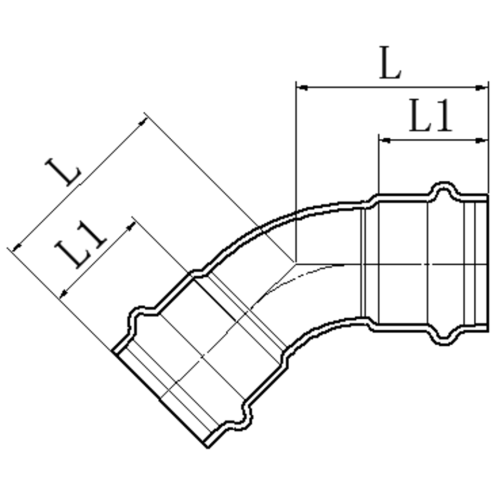 Коліно 45 ° дворозрубне KOER KQ.B15-2 PRESS-INOX AISI 304 15x15 (KR6432)