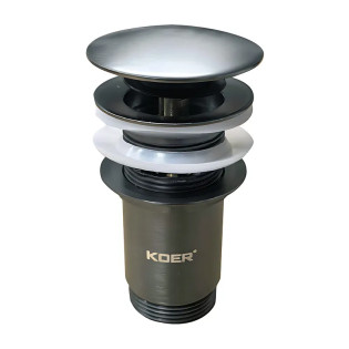 Донный клапан для раковины с переливом KOER PW-07-07 автоматический (Click-Clack) (Цвет графитовый) 1 1/4'' (KR6483)