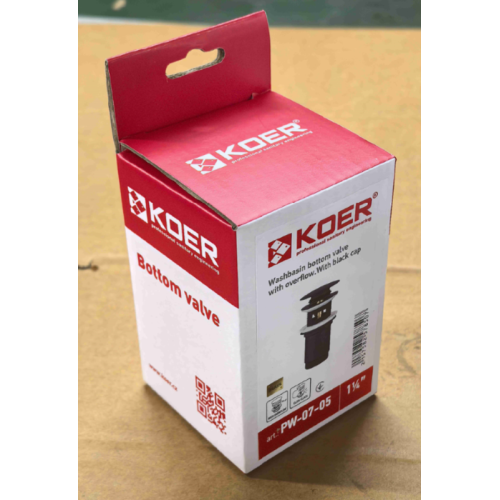 Донний клапан для раковини з переливом KOER PW-07-07 автоматичний (Click-Clack) (Колір графітовий) 1 1/4'' (KR6483)