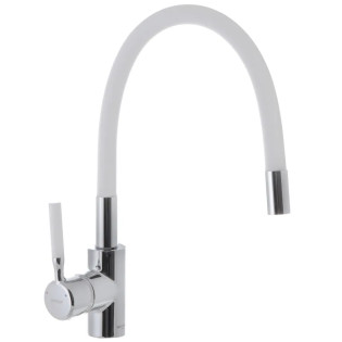 Змішувач для кухні MIXXUS PREMIUM RIO 011 REFL.WHITE з гнучким виливом (Колір нерж+вилив білий) (MI5814)