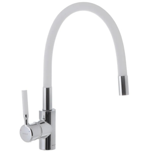 Змішувач для кухні MIXXUS PREMIUM RIO 011 REFL.WHITE з гнучким виливом (Колір нерж+вилив білий) (MI5814)