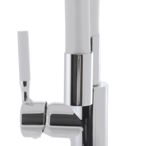 Змішувач для кухні MIXXUS PREMIUM RIO 011 REFL.WHITE з гнучким виливом (Колір нерж+вилив білий) (MI5814)