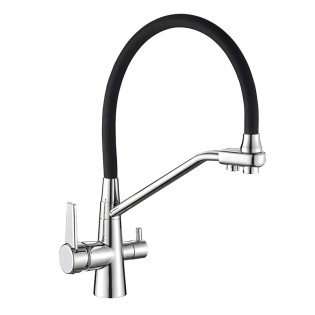 Змішувач для кухні MIXXUS PREMIUM VELIS 021 REFL.BLACK з гнучким виливом з виходом для питної води (Колір хром+вилив чорний) (MI5928)