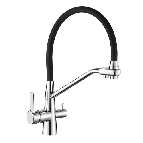 Змішувач для кухні MIXXUS PREMIUM VELIS 021 REFL.BLACK з гнучким виливом з виходом для питної води (Колір хром+вилив чорний) (MI5928)