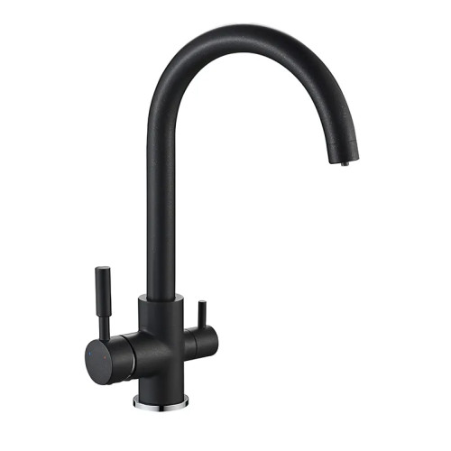 Змішувач для кухні MIXXUS PREMIUM MAFIN 021 BLACK з гнучким виливом з виходом для питної води (Колір чорний) (MI5931)
