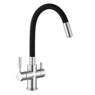 Змішувач для кухні MIXXUS PREMIUM HANS 021 REFL.BLACK з гнучким виливом з виходом для питної води (Колір хром+вилив чорний) (MI5934)