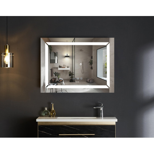 Дзеркало Mixxus LIGHT MR01-90x70 з Led Touch, Anti-fog, димером, регулятором яскравості, годинником (MI5999)