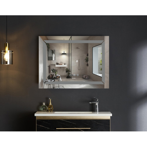Дзеркало Mixxus LIGHT MR01-90x70 з Led Touch, Anti-fog, димером, регулятором яскравості, годинником (MI5999)