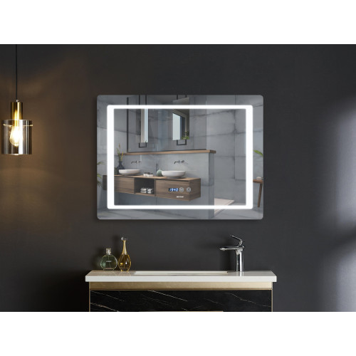 Дзеркало Mixxus STYLE MR03-90x70 з Led Touch, Anti-fog, димером, регулятором яскравості, годинником (MI6007)