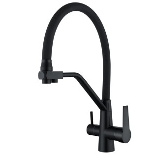 Змішувач для кухні MIXXUS FUL-021 BLACK REFL.BLACK з гнучким виливом з нерж. сталі SUS304 з виходом для питної води (Колір чорний+вилив чорний) (MI6021)