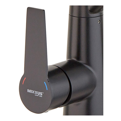 Змішувач для кухні MIXXUS FUL-021 BLACK REFL.BLACK з гнучким виливом з нерж. сталі SUS304 з виходом для питної води (Колір чорний+вилив чорний) (MI6021)