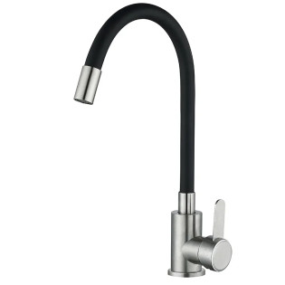 Змішувач для кухні MIXXUS FAN-011 REFL.BLACK з гнучким виливом з нерж. сталі SUS304 (Колір нерж+вилив чорний) (MI6105)