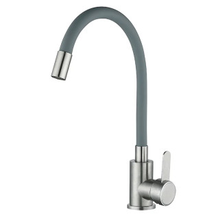 Змішувач для кухні MIXXUS FAN-011 REFL.GRAY з гнучким виливом із нерж. сталі SUS304 (Колір нерж+вилив сірий) (MI6106)