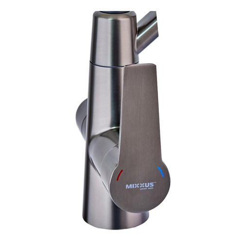Смеситель для кухни MIXXUS FUL-021 GRAPHITE REFL.BLACK с гибким изливом из нерж. стали SUS304 с выходом для питьевой воды (Цвет графит+излив черный) (MI6115)