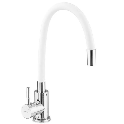 Змішувач для кухні MIXXUS SUS-011 CHROME REFL.WHITE з гнучким виливом із нерж. сталі SUS304 (Колір хром+вилив білий) (MI6233)