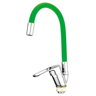 Змішувач для кухні MIXXUS FANY 011 NUT REFL.GREEN з гнучким виливом (без підведення) (Колір хром+вилив зелений) (MI6292)
