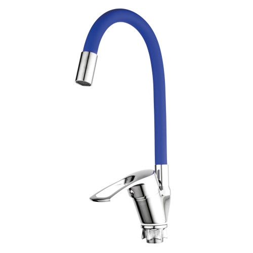 Змішувач для кухні MIXXUS FANY 011 NUT REFL.BLUE з гнучким зливом (без підведення) (Колір хром + вилив блакитний) (MI6293)
