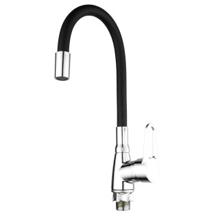 Змішувач для кухні MIXXUS ELBA 014 NUT REFL.BLACK з гнучким виливом (без підведення) (Колір хром+вилив чорний) (MI6306)