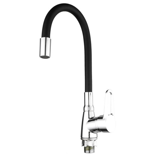 Змішувач для кухні MIXXUS ELBA 014 NUT REFL.BLACK з гнучким виливом (без підведення) (Колір хром+вилив чорний) (MI6306)
