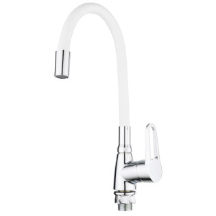 Змішувач для кухні MIXXUS ELBA 014 NUT REFL.WHITE з гнучким виливом (без підведення) (Колір хром+вилив білий) (MI6310)
