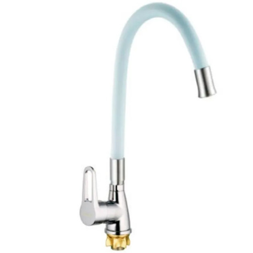 Змішувач для кухні MIXXUS SOP4-045 REFLECTOR WHITE з гнучким виливом (Колір хром+вилив білий) (MI6488)