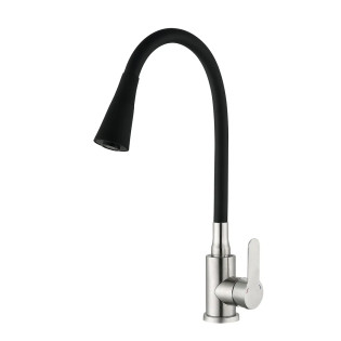 Змішувач для кухні MIXXUS DAX-011-T REFL.BLACK з гнучким виливом з нерж. сталі SUS304 (Колір нерж+вилив чорний) (MI6559)
