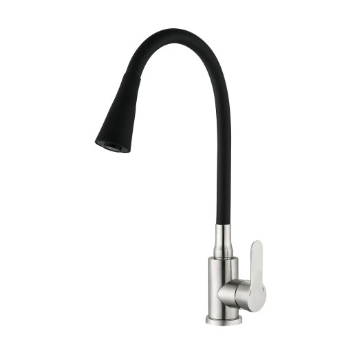 Змішувач для кухні MIXXUS DAX-011-T REFL.BLACK з гнучким виливом з нерж. сталі SUS304 (Колір нерж+вилив чорний) (MI6559)