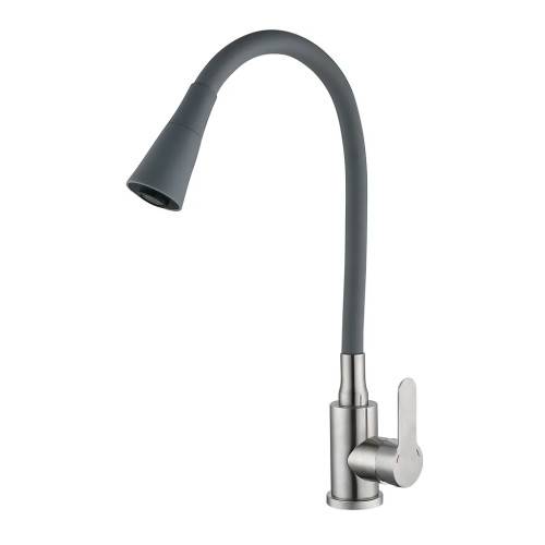 Змішувач для кухні MIXXUS DAX-011-T REFL.GRAY з гнучким виливом з нерж. сталі SUS304 (Колір нерж+вилив сірий) (MI6560)