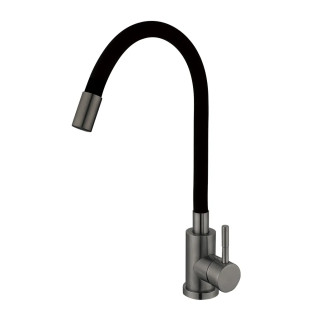Змішувач для кухні MIXXUS SEO-011 GRAPHITE REFL.BLACK з гнучким виливом із нерж. сталі SUS304 (Колір графіт + вилив чорний) (MI6566)