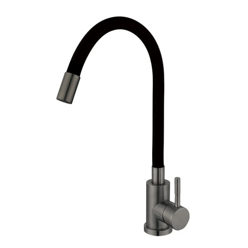 Змішувач для кухні MIXXUS SEO-011 GRAPHITE REFL.BLACK з гнучким виливом із нерж. сталі SUS304 (Колір графіт + вилив чорний) (MI6566)