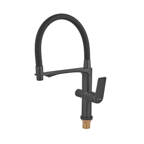 Змішувач для кухні MIXXUS PREMIUM DERBY 021 NUT BLACK REFL.BLACK з гнучким виливом з виходом для питної води (Колір чорний+вилив чорний) (MI6606)
